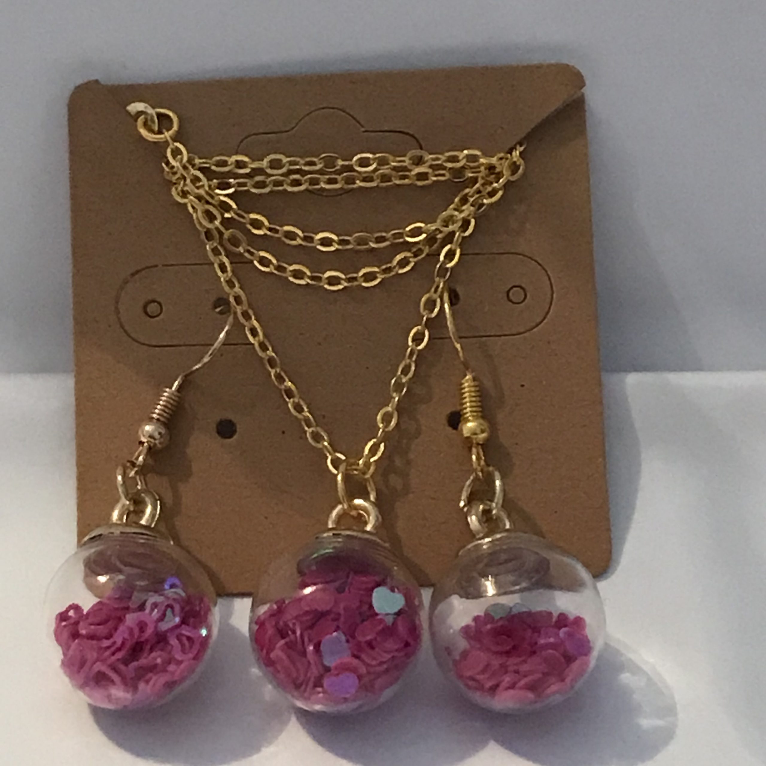 Fashion earrings and necklace set on 18 inch gold chain